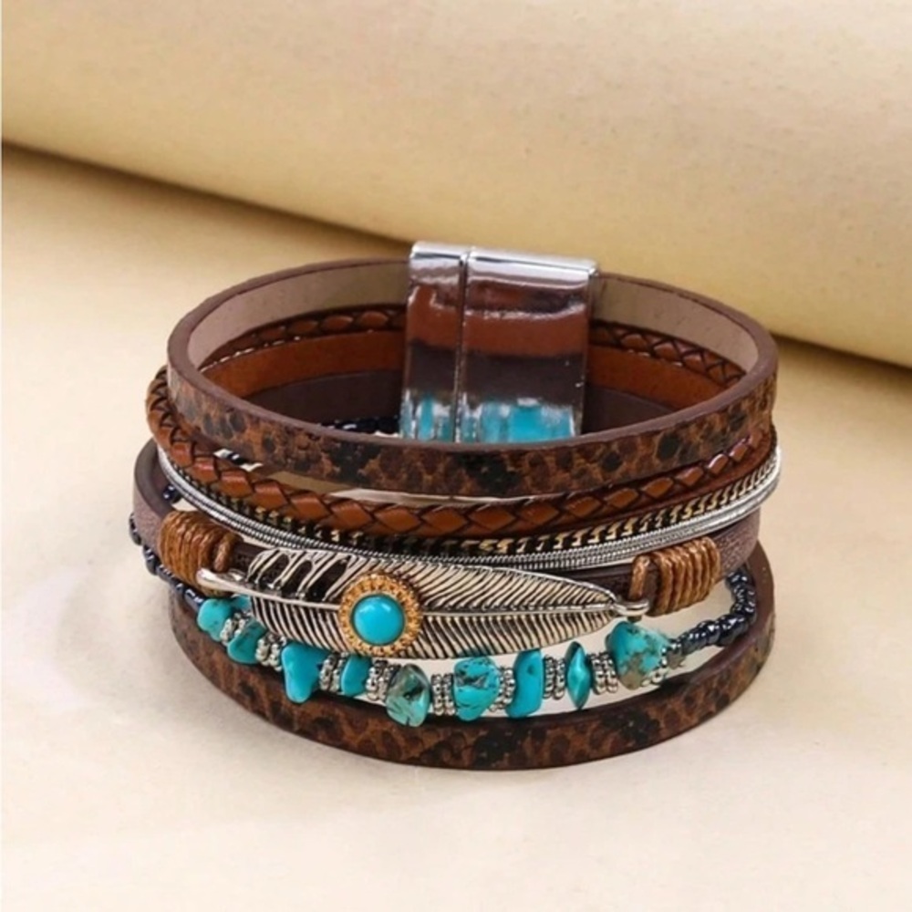 ✨NEW Brown and Turquoise faux Leather Bracelet